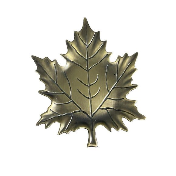 Brass Metal Maple Leaf Jewelry Ring Dish Fall Decor Candle Holder Trinket Tray - Picture 1 of 8